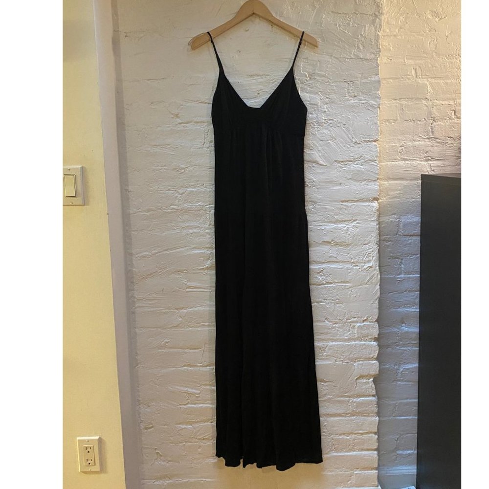 Strappy Long Knit Tiered Black Summer Dress
